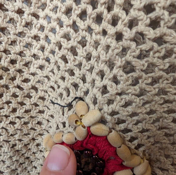 Vintage Medium Beaded Macrame Tan Beige Button Front V-neck Women's Vest *FLAWS - Picture 6 of 12